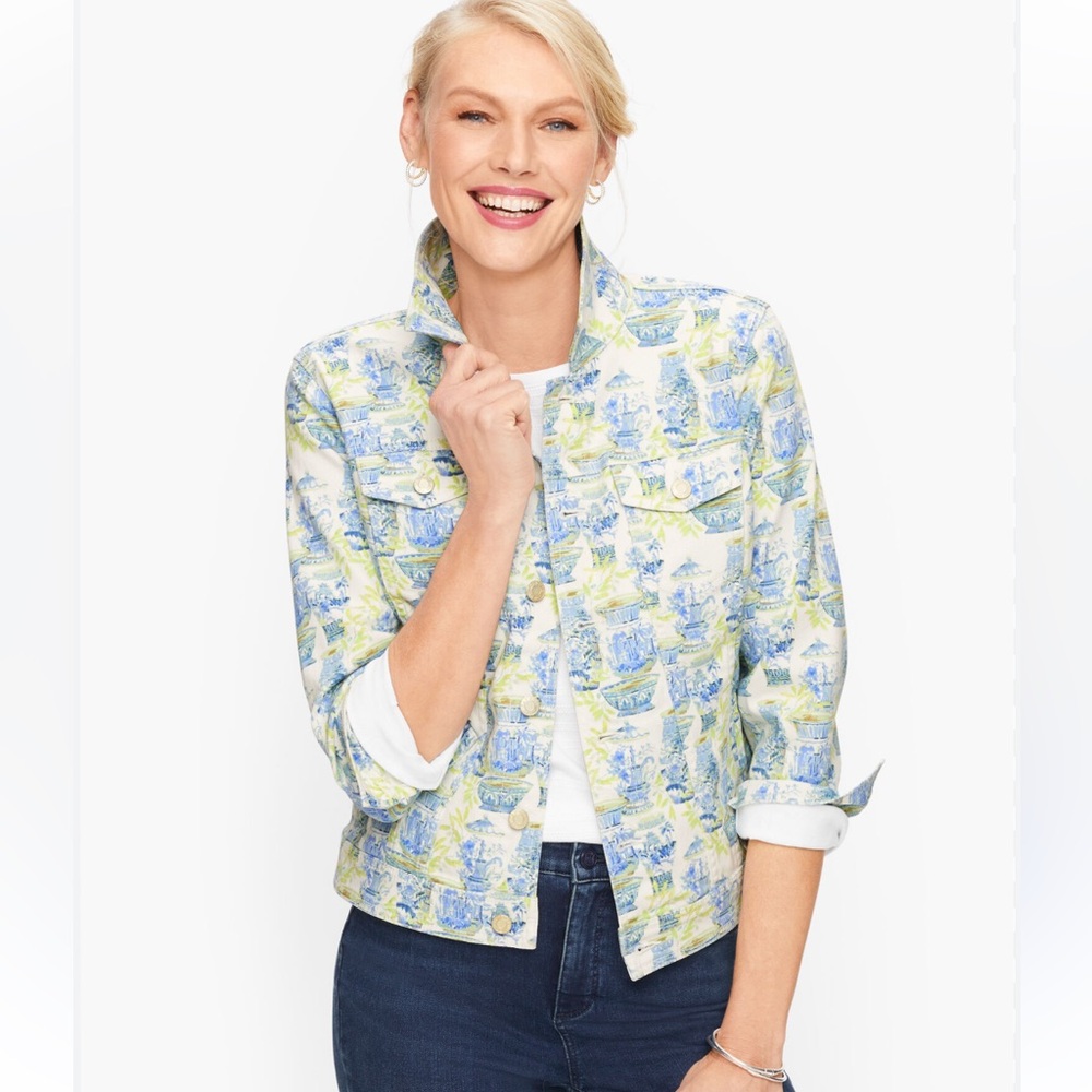 Talbots Blue and Yellow Jean Jacket with Floral Print